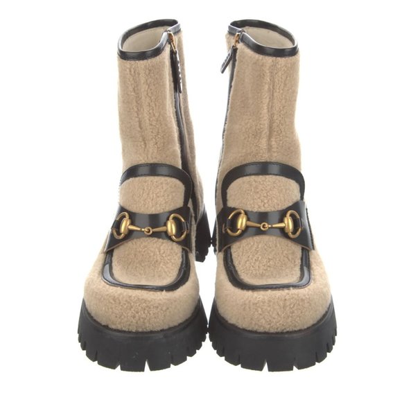 Gucci Shoes - New Gucci natural wool/leather horsebit bee boots, 37.5/7
